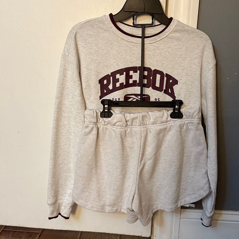 Reebok Heather Gray Lounge Set with Maroon Details